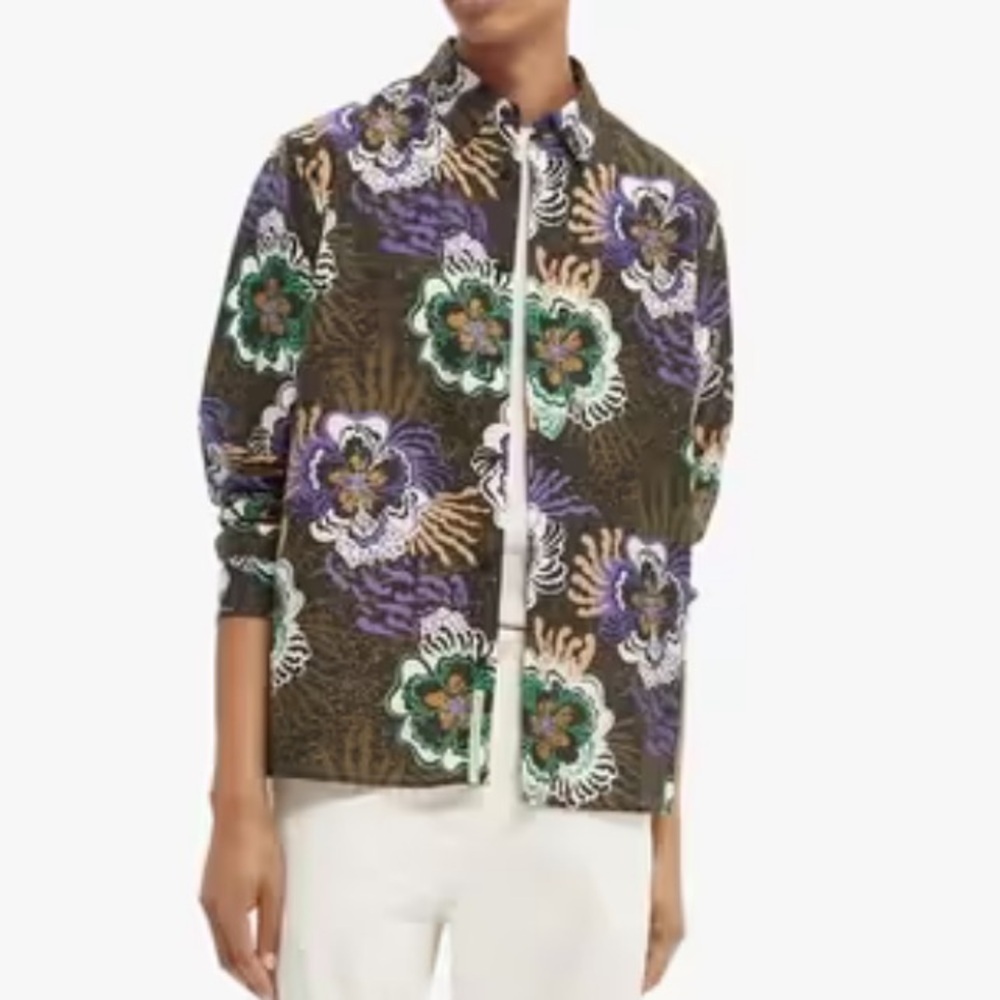 Scotch & Soda Floral Print Bright Colorful Botanical Print Long Sleeve Shirt L